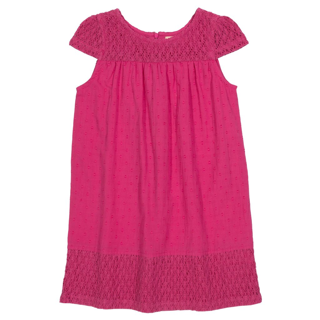 φόρεμα κοντομάνικο φούξια με δαντέλα από οργανικό βαμβάκι Kite