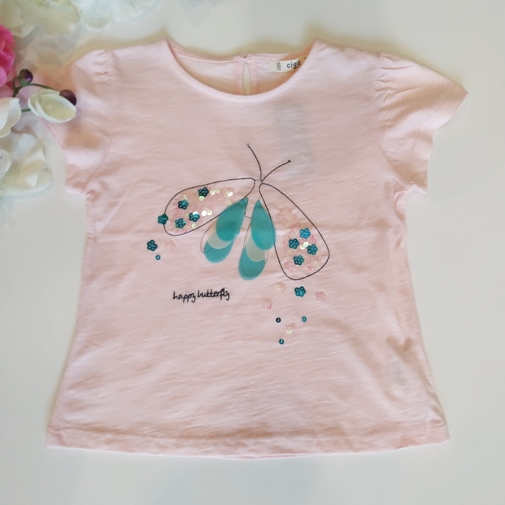 μπλούζα ροζ φλάμα με κέντημα happy butterfly