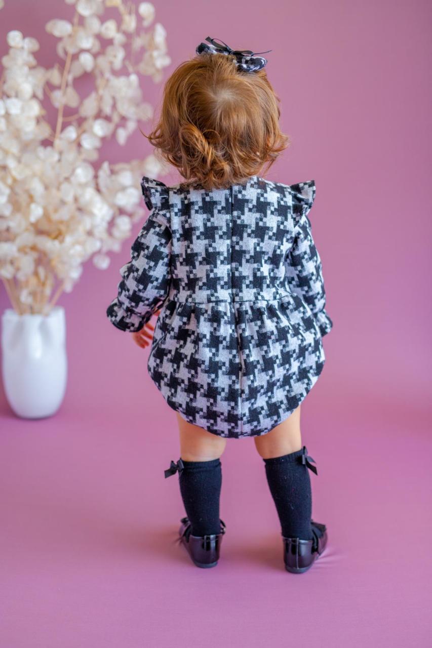 Romper Pixy love pied de poule γκρι μαύρο (1)