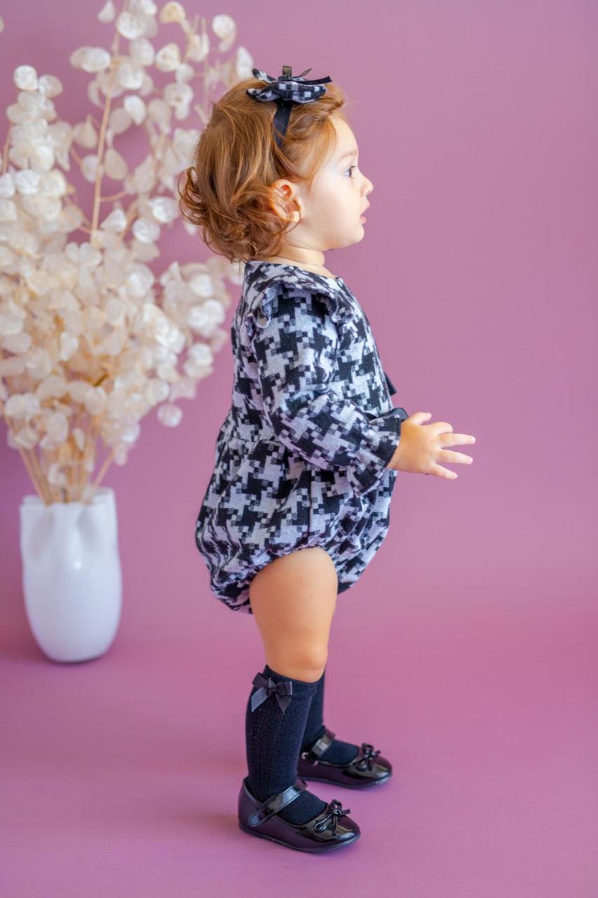Romper Pixy love pied de poule γκρι μαύρο (2)