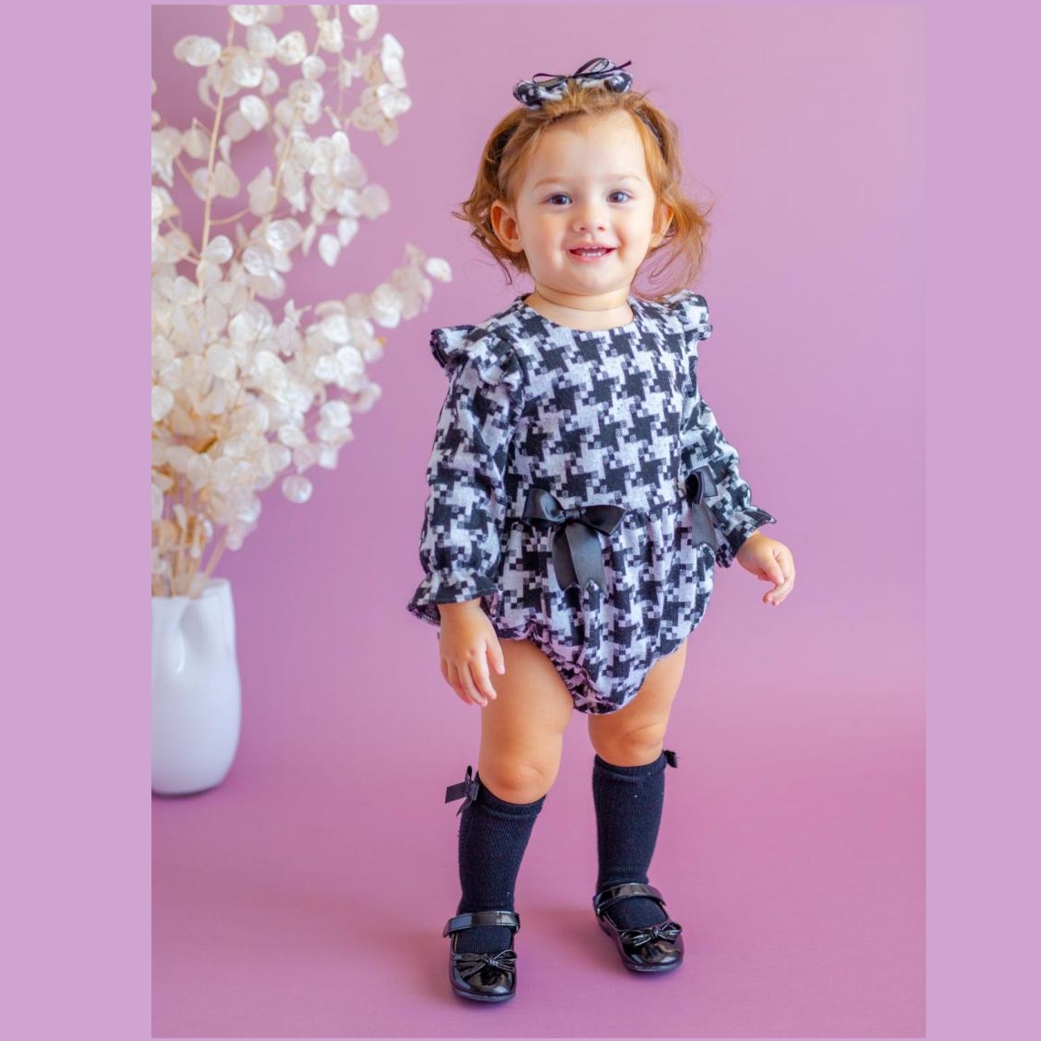 Romper Pixy love pied de poule γκρι μαύρο