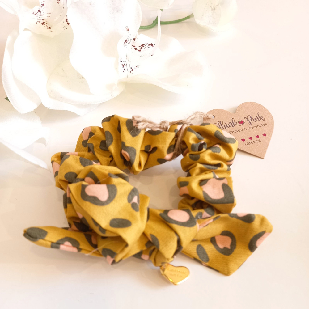 scrunchie για τα μαλλιά leopard mustard