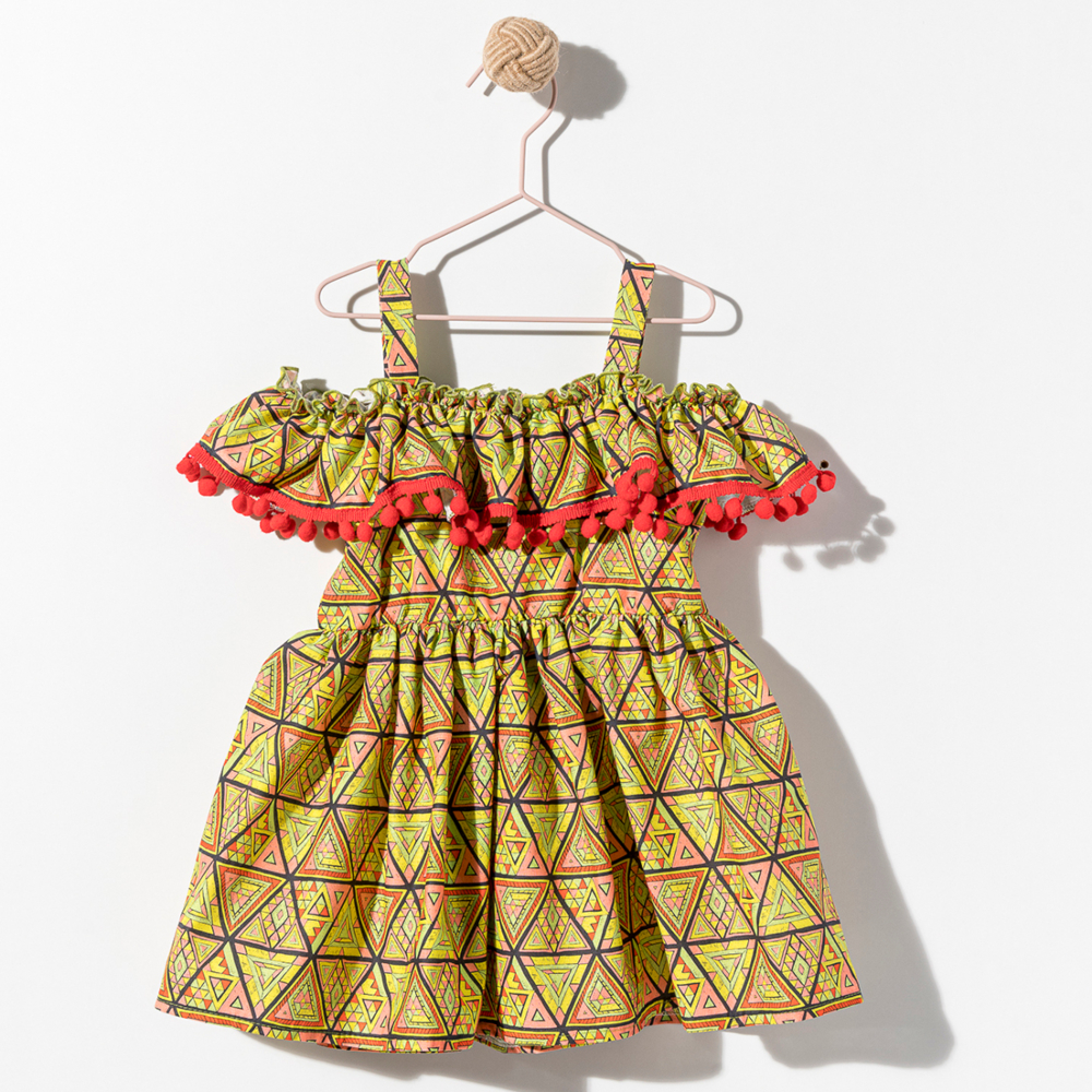 παιδικό βαμβακερό φόρεμα boho κίτρινο