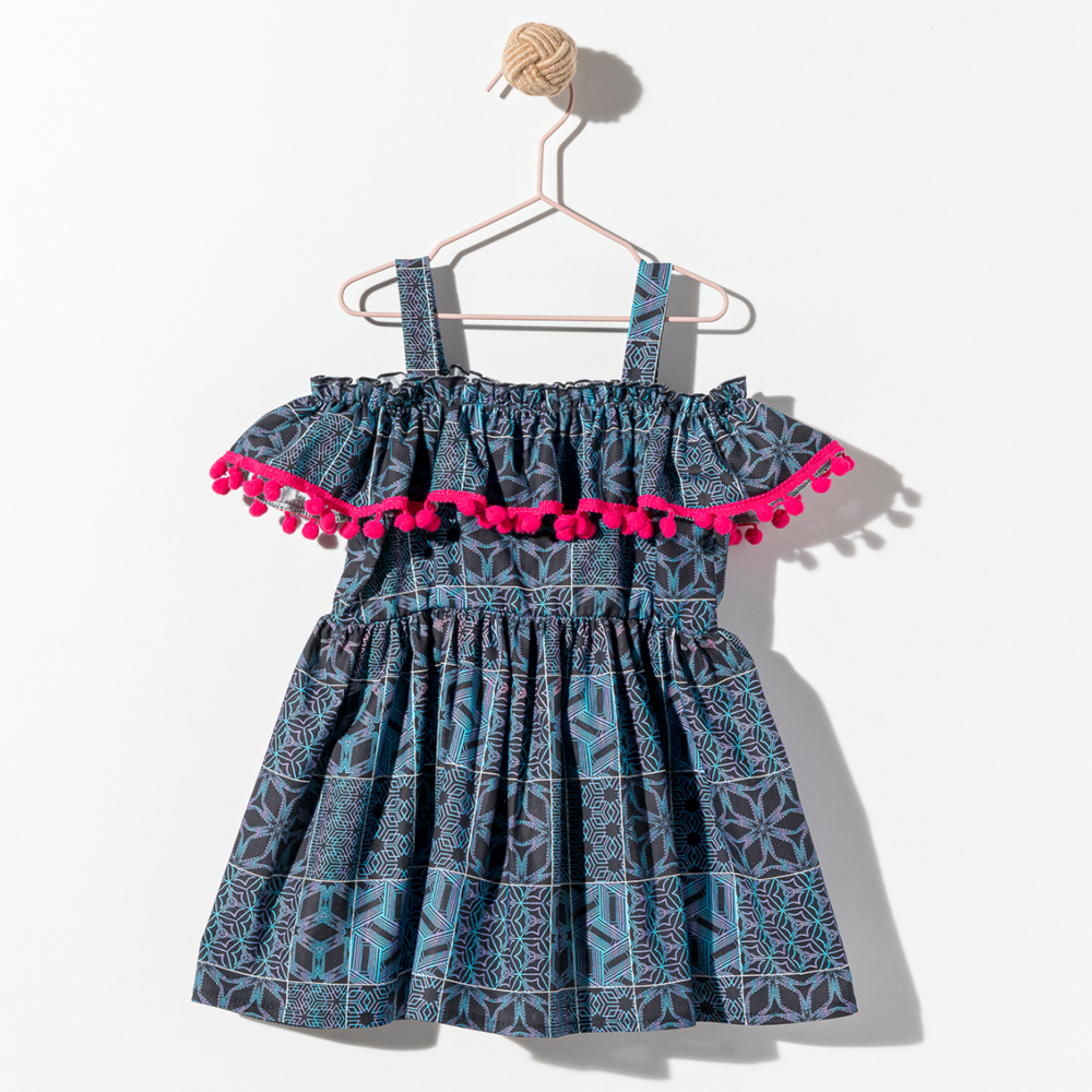 παιδικό βαμβακερό φόρεμα boho μπλε