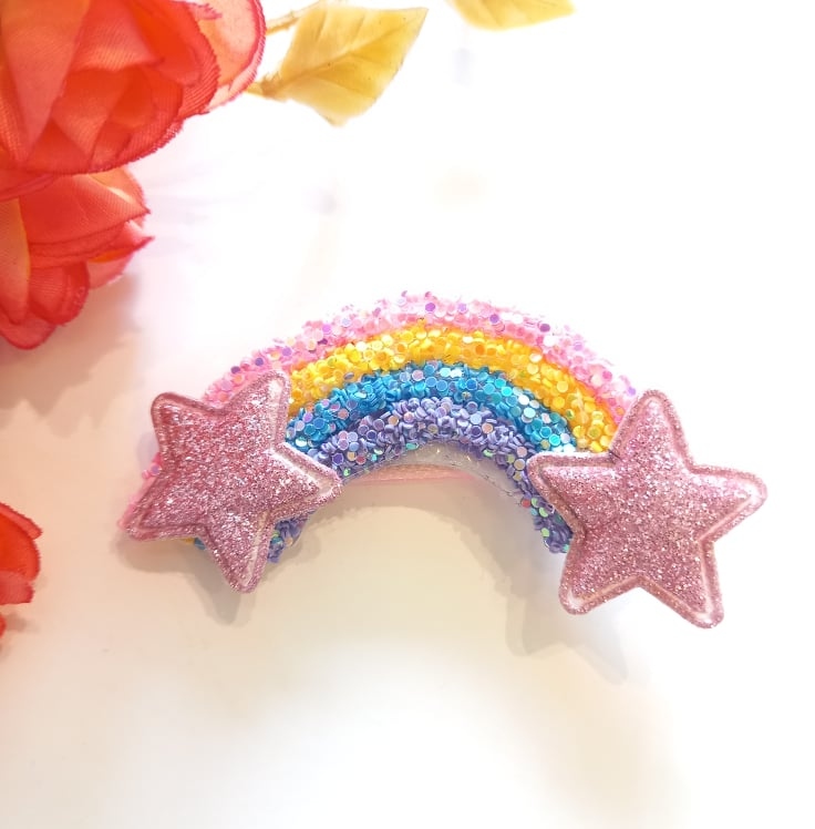 παιδικό κλιπ για τα μαλλιά ουράνιο τόξο με glitter