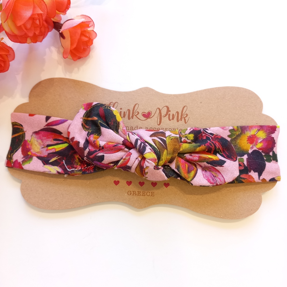 παιδική βαμβακερή κορδέλα για τα μαλλιά floral pink Think Pink