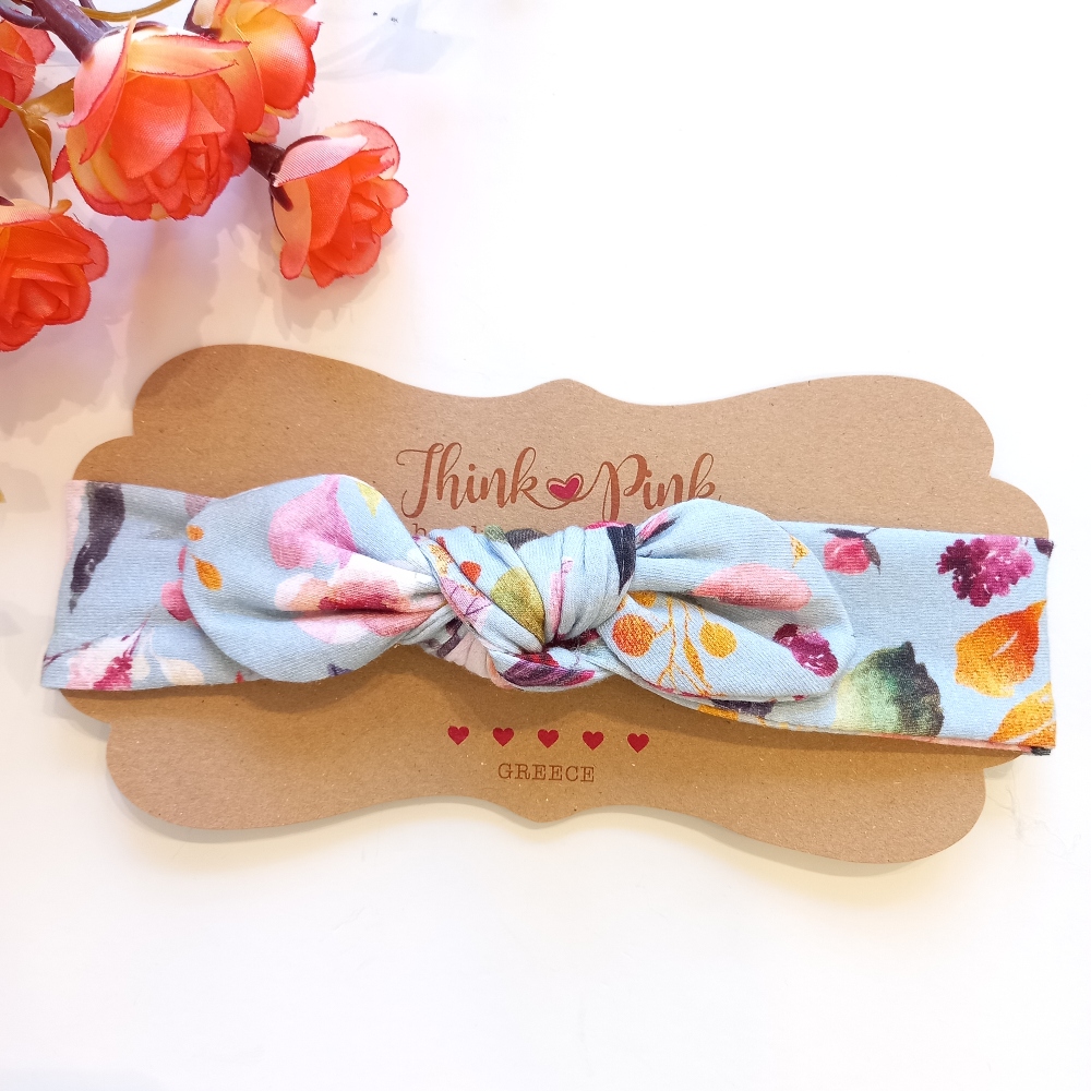 παιδική βαμβακερή κορδέλα για τα μαλλιά floral γαλάζια Think Pink
