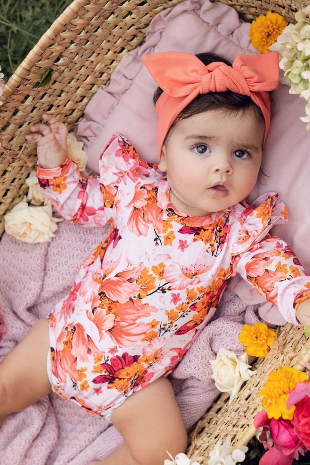βρεφικό μακρυμάνικο φορμάκι floral από οργανικό βαμβάκι (1)