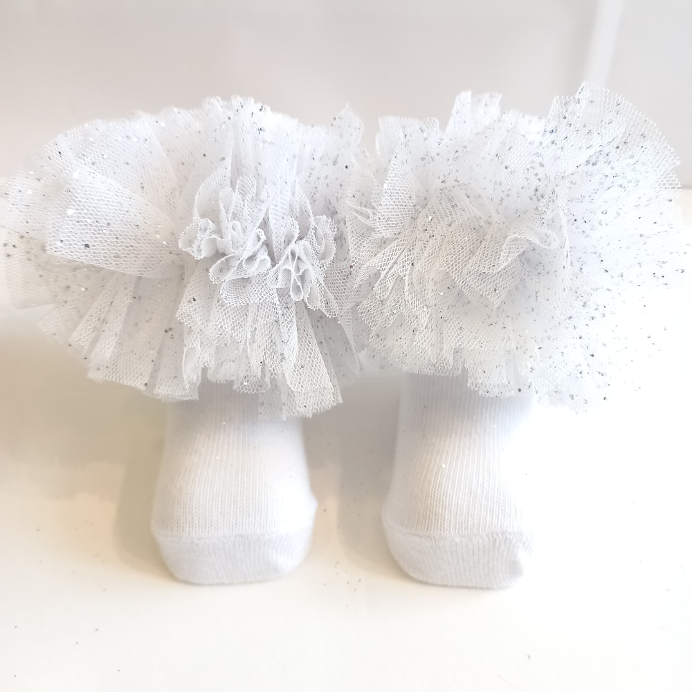 βρεφικά και παιδικά καλτσάκια με τούλι και glitter για κοριτσάκια σε λευκό χρώμα (2)