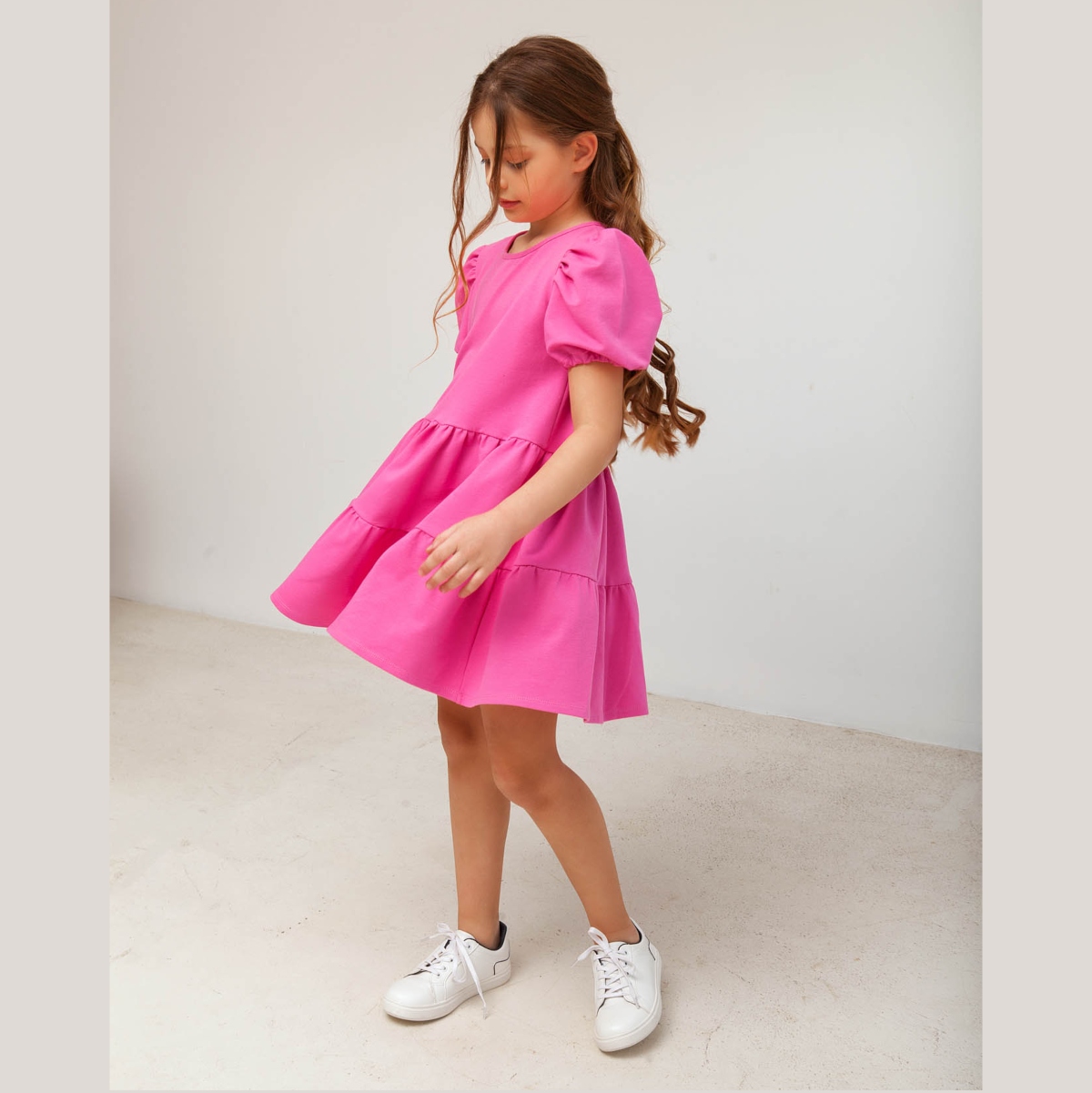 παιδικό φόρεμa με βολάν έντονο φούξια Alice fashion