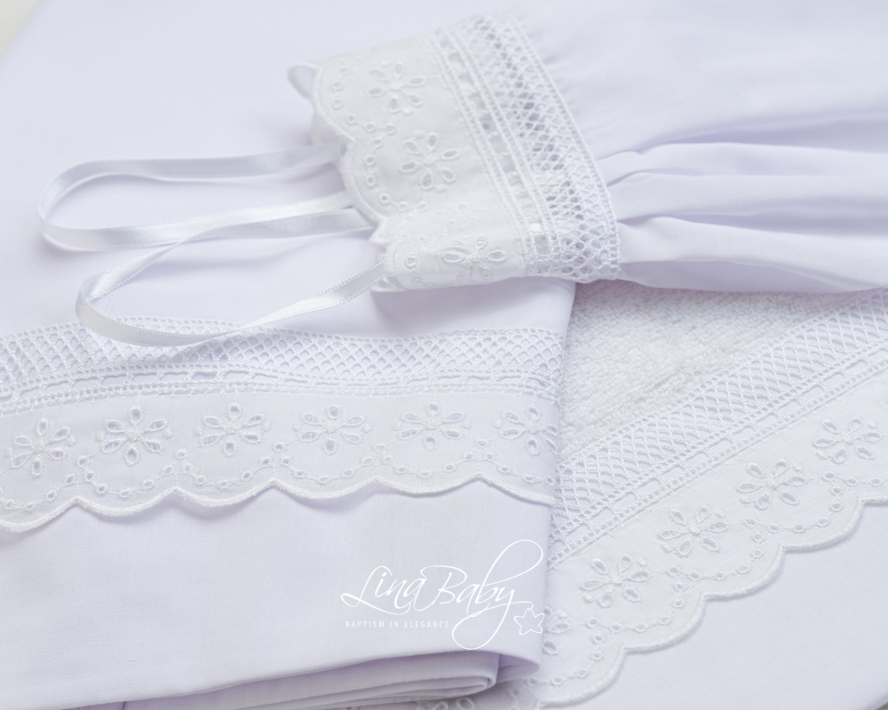 λαδόπανα βάπτισης για κορίτσι με broderie δαντέλα Lina Baby (1)