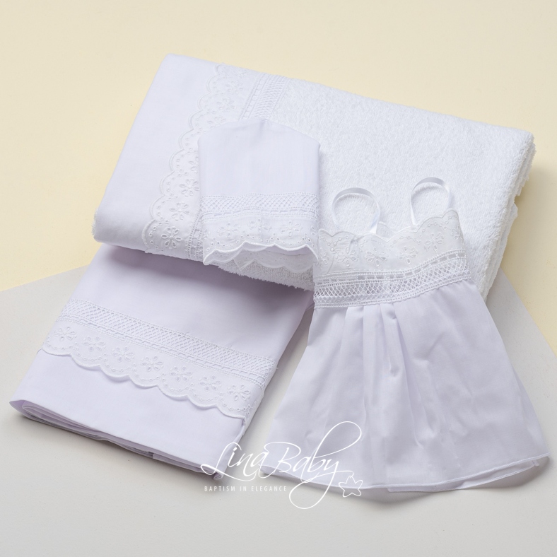 λαδόπανα βάπτισης για κορίτσι με broderie δαντέλα Lina Baby