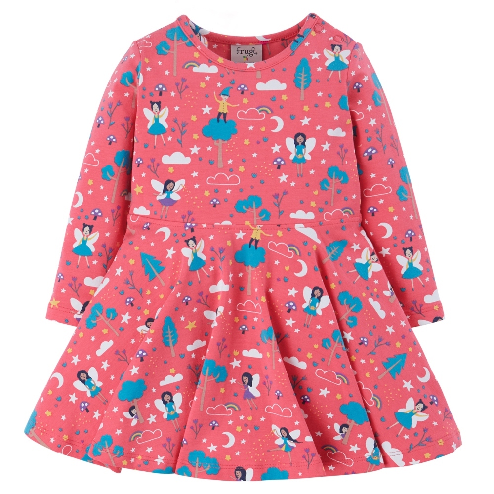 βρεφικό skater dress μακρυμάνικο φούξια με νεράιδες από οργανικό βαμβάκι Frugi