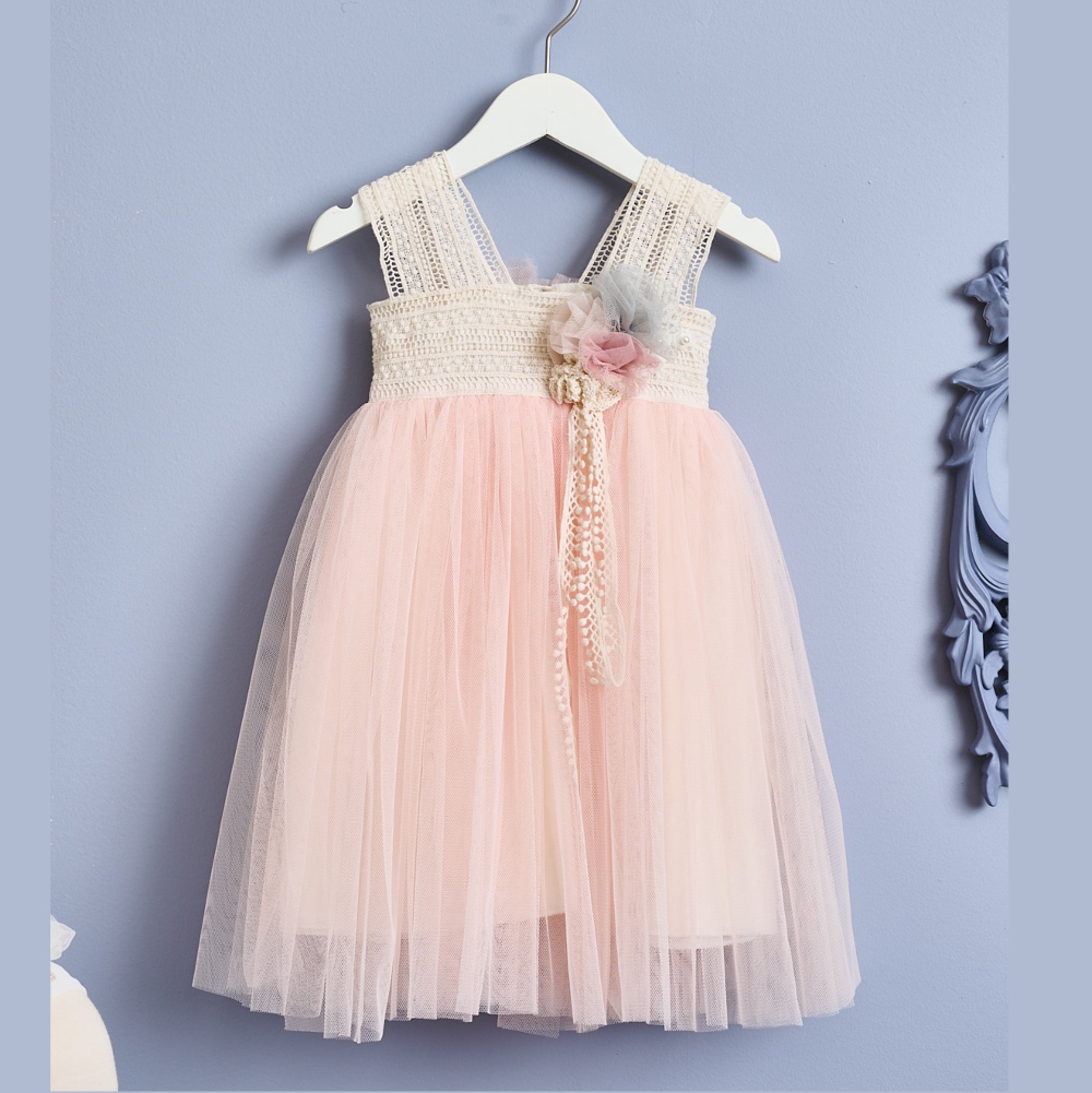 F2005 Boho βαπτιστικό φόρεμα σε σομόν