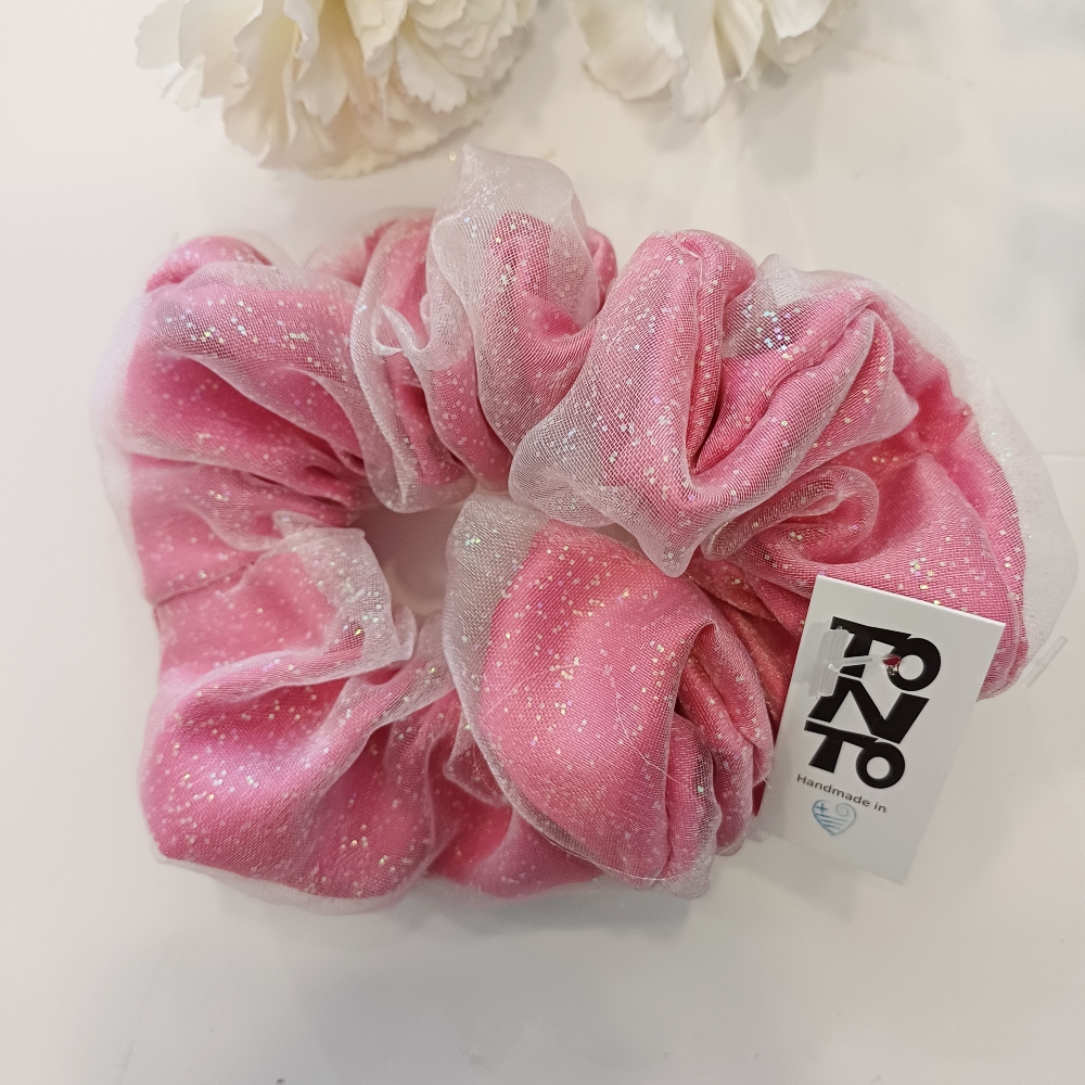 χειροποιητο scrunchie λαστιχακι για μαλλια tonto με τούλι φουξ