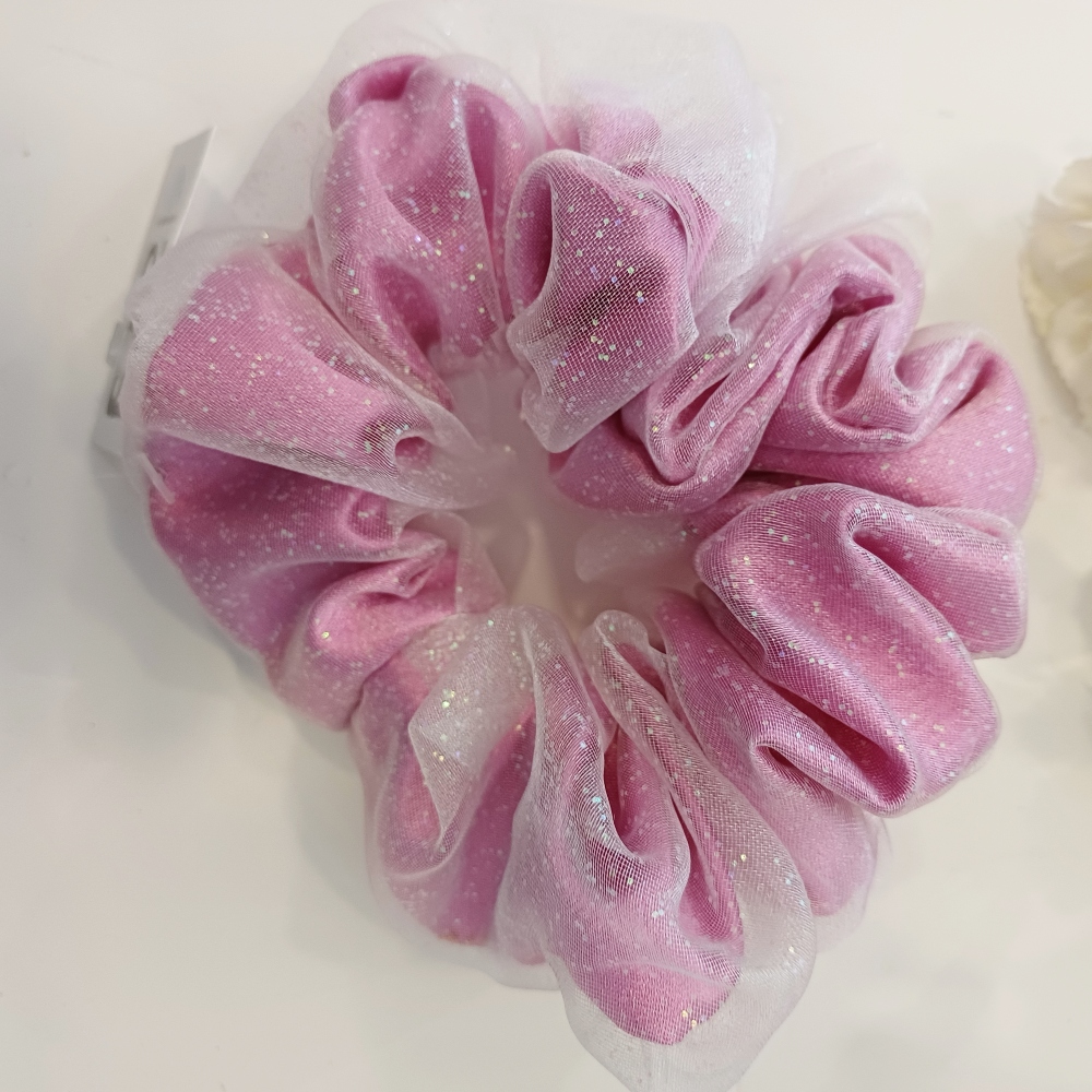 χειροποιητο scrunchie λαστιχακι για μαλλια tonto με τούλι φουξια