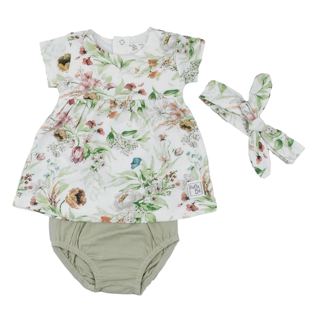 βρεφικο σετ φορεματακι βρακακι κορδελα mint floral