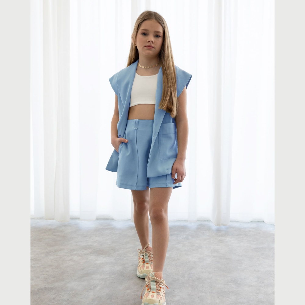 παιδικο Αμάνικο blazer με σορτς alice fashion σιελ