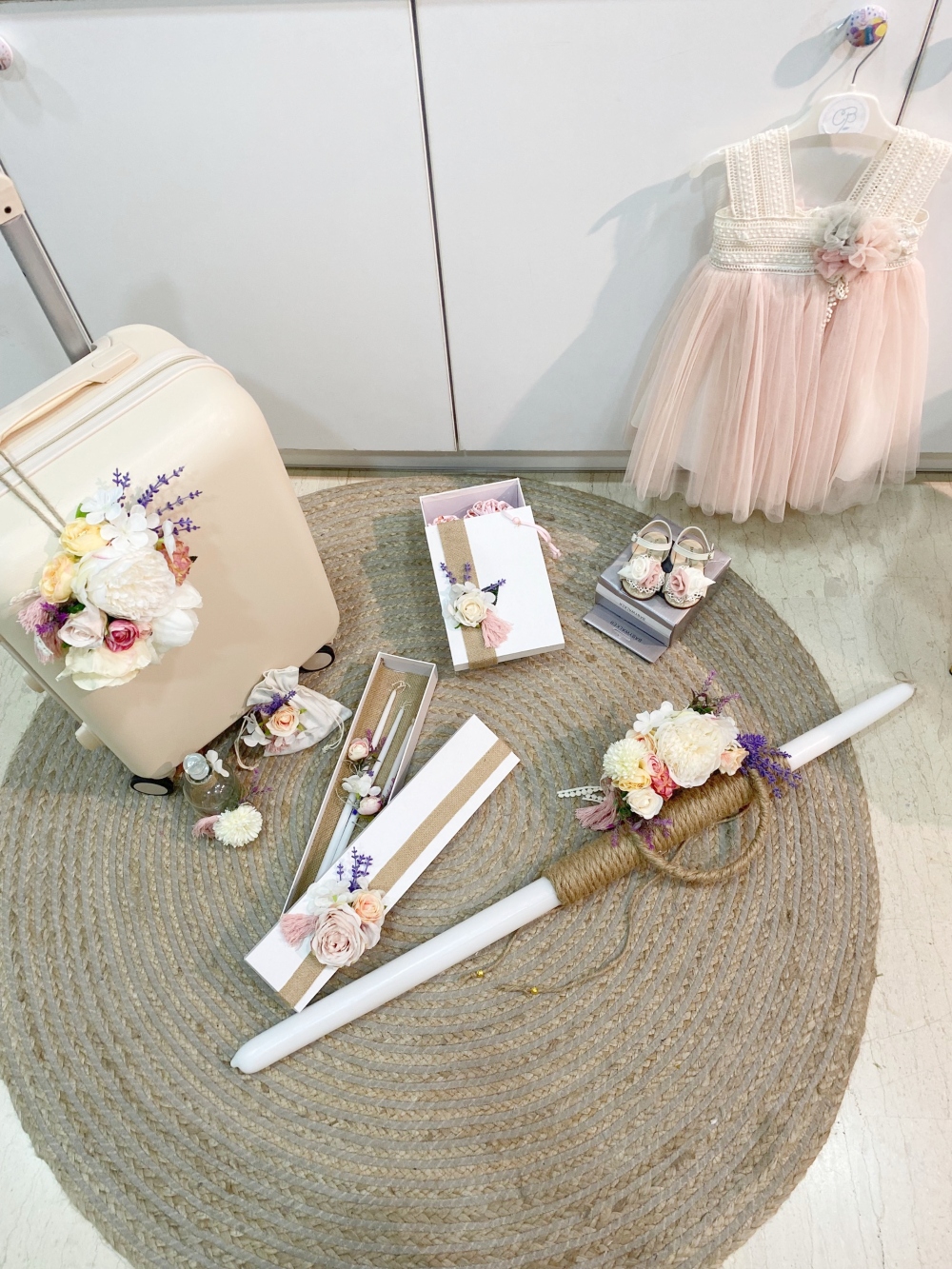 boho romantic βαπτιστικο πακετο για κοριτσι με λουλουδια