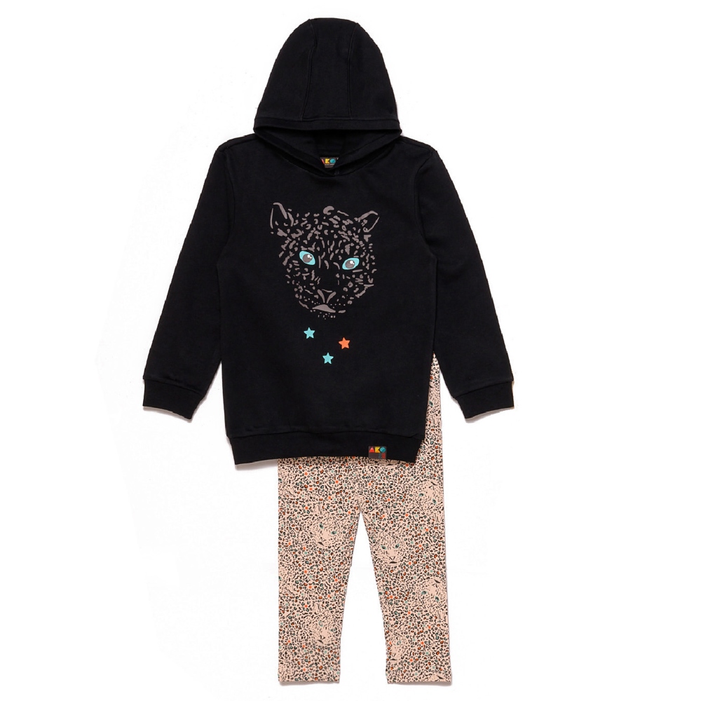 παιδικο σετ φουτερ κουκουλα μαυρο με παντελονι κολαν animal