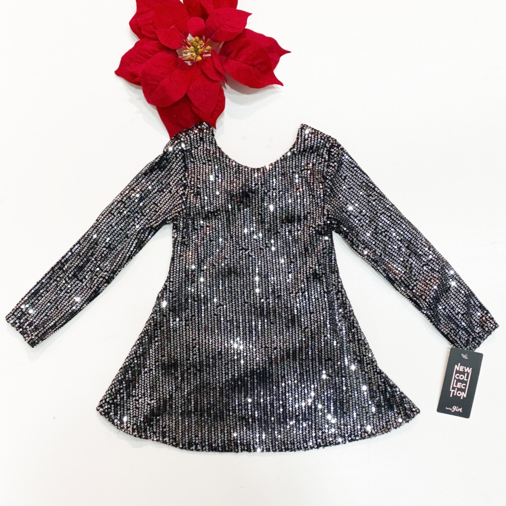 φόρεμα με μαύρες - ασημί παγιέτες και βελούδινο φιόγκο