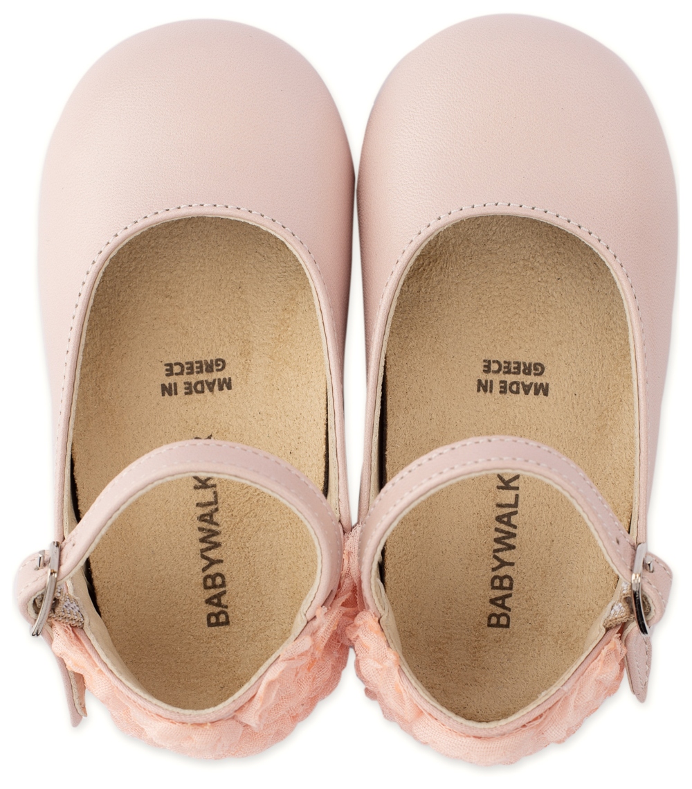 BW4503-PINK2-BABYWALKER ερματινο γαλλικο γοβακι με σιφον λουλουδια
