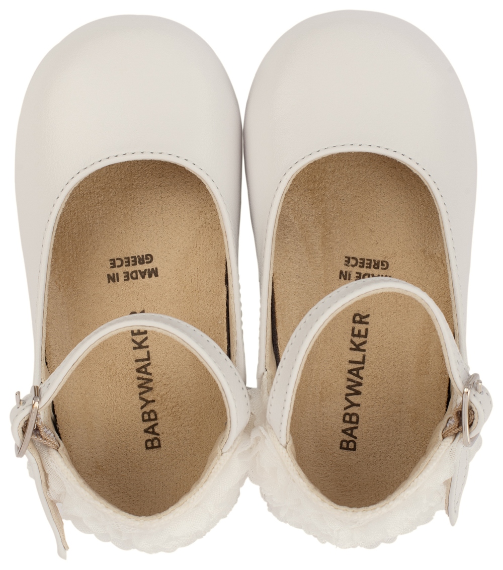 BW4503-WHITE2-BABYWALKER ερματινο γαλλικο γοβακι με σιφον λουλουδια