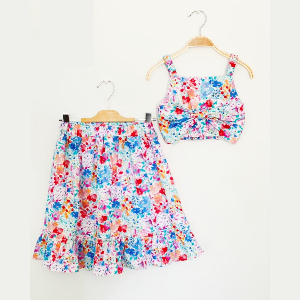 Παιδικό σετ ραντακι cropped με φουστα floral