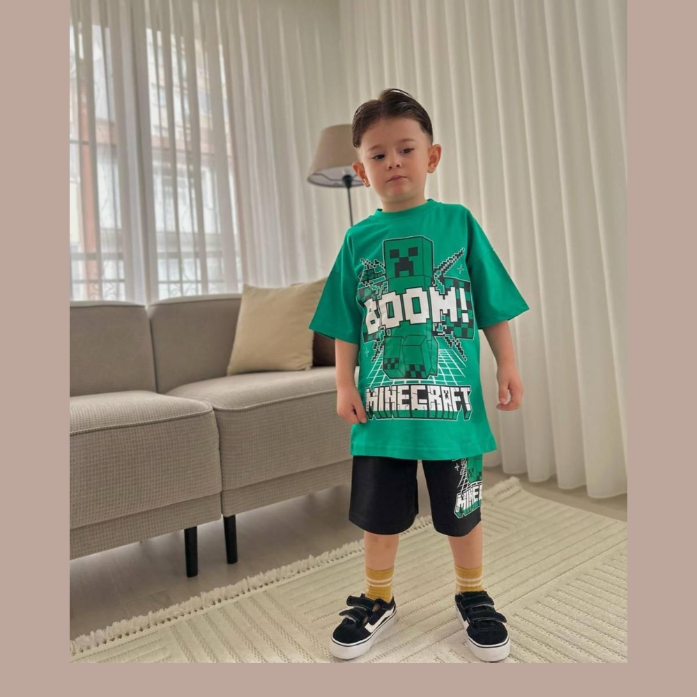 παιδικο σετ minecraft boom tshirt και βερμουδα