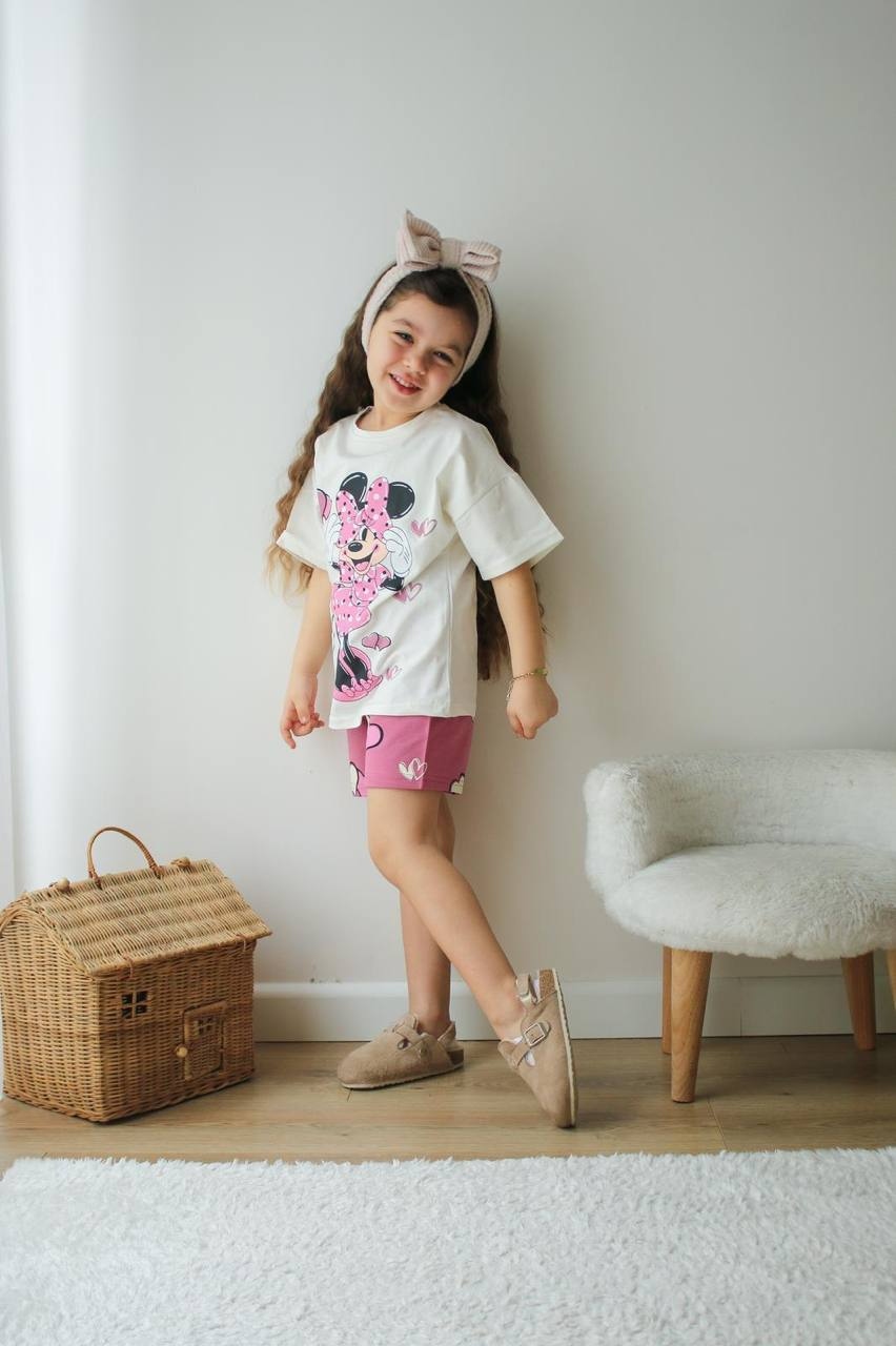 παιδικο σετ tshirt με σορτς minnie mouse με καρδουλες (1)