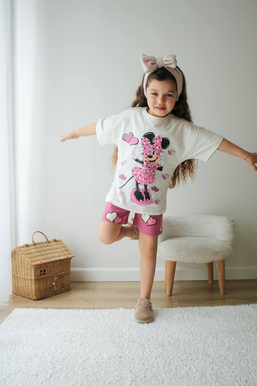 παιδικο σετ tshirt με σορτς minnie mouse με καρδουλες (2)