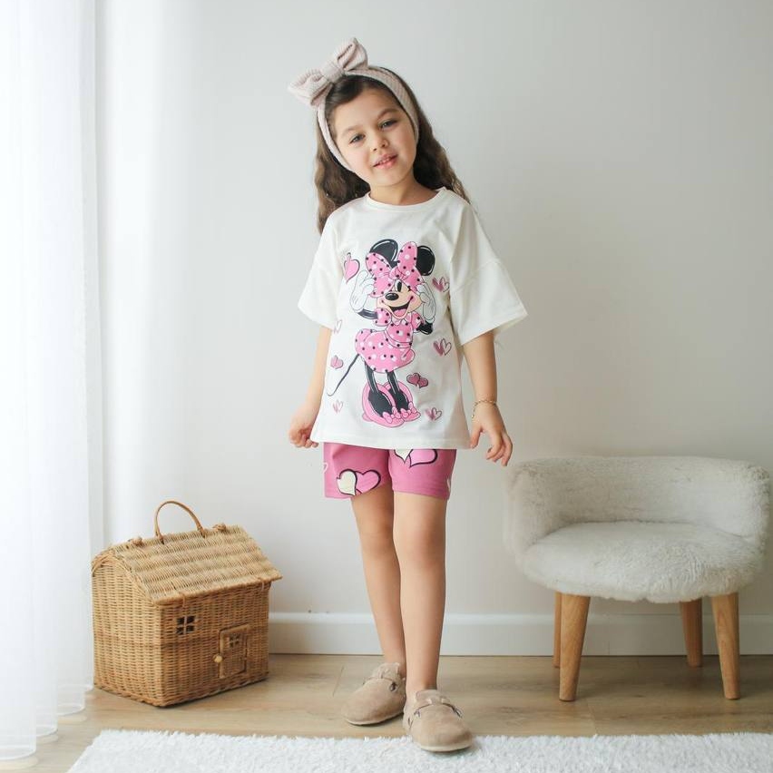 παιδικο σετ tshirt με σορτς minnie mouse με καρδουλες