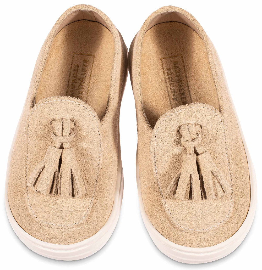 EXC5276-FLINT-BABYWALKER βαπτιστικα Καστόρινα Loafers αγορι εκρου με φουντάκια (1)