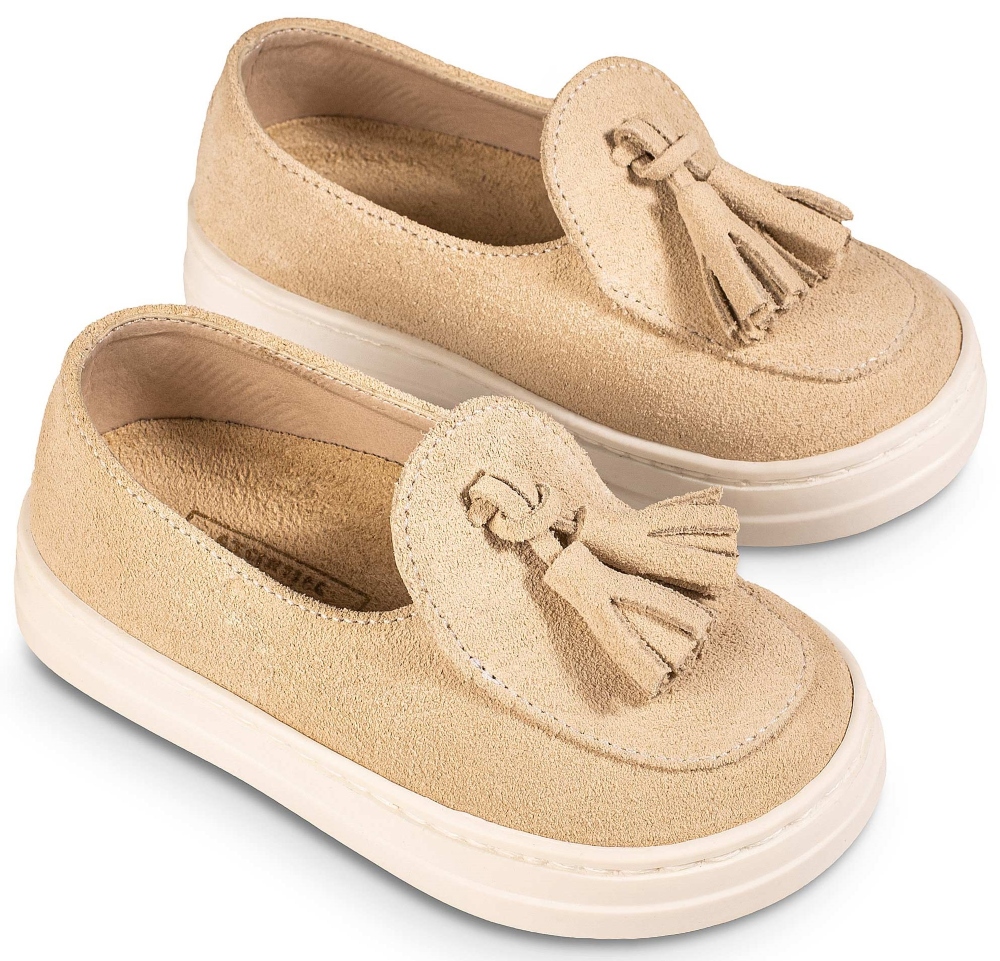EXC5276-FLINT-BABYWALKER βαπτιστικα Καστόρινα Loafers αγορι εκρου με φουντάκια (2)