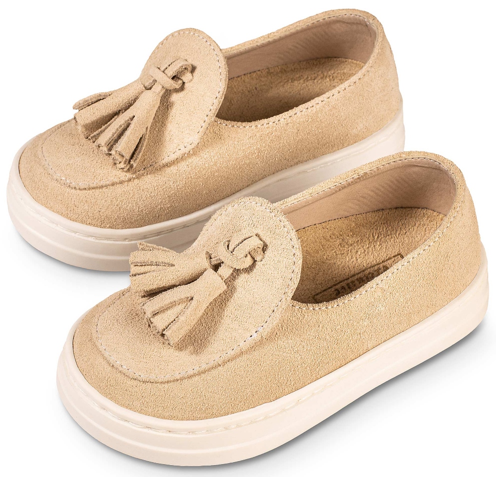EXC5276-FLINT-BABYWALKER βαπτιστικα Καστόρινα Loafers αγορι εκρου με φουντάκια