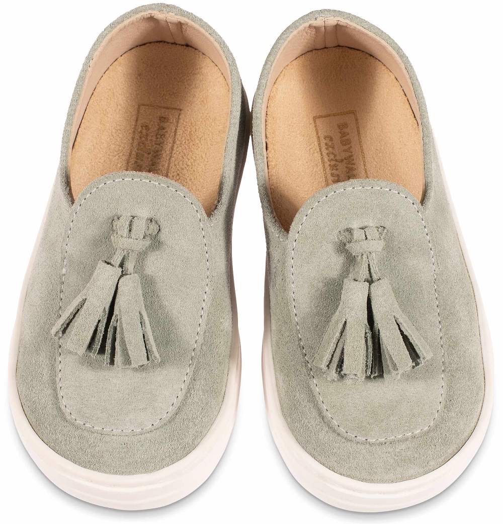 EXC5276-FLINT-BABYWALKER βαπτιστικα Καστόρινα Loafers αγορι μεντα με φουντάκια (1)