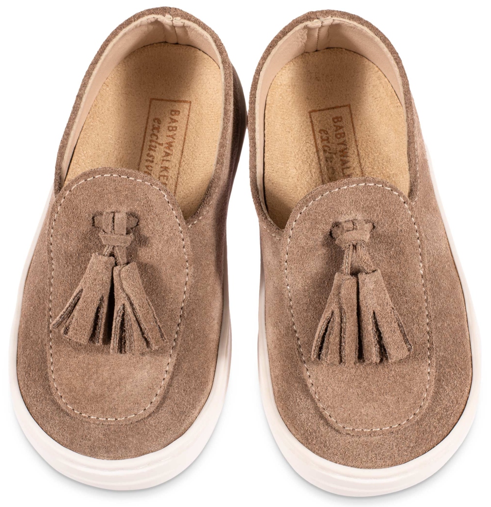 EXC5276-FLINT-BABYWALKER βαπτιστικα Καστόρινα Loafers αγορι μπεζ με φουντάκια (1)