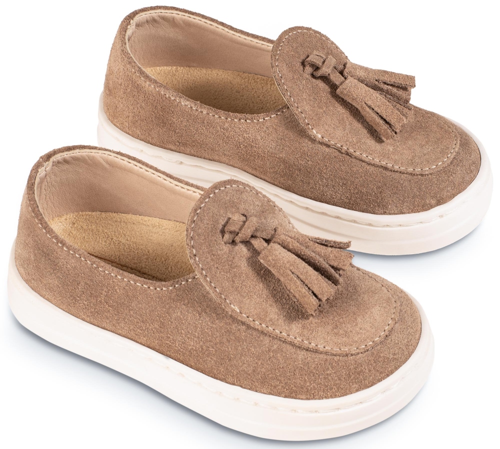 EXC5276-FLINT-BABYWALKER βαπτιστικα Καστόρινα Loafers αγορι μπεζ με φουντάκια (2)
