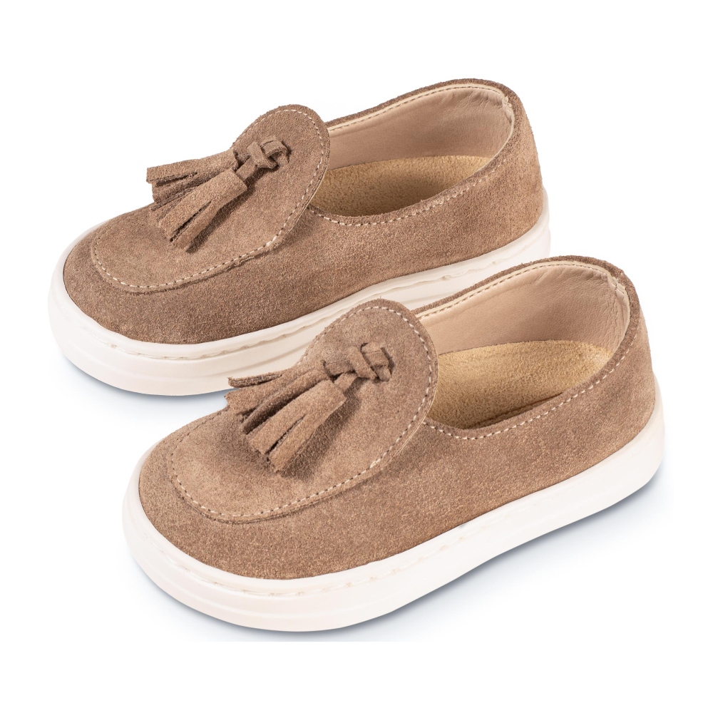 EXC5276-FLINT-BABYWALKER βαπτιστικα Καστόρινα Loafers αγορι μπεζ με φουντάκια