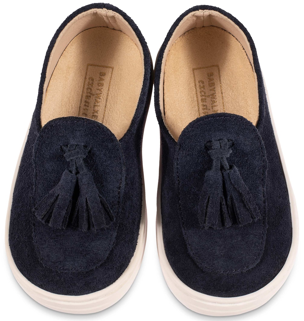EXC5276-FLINT-BABYWALKER βαπτιστικα Καστόρινα Loafers αγορι μπλε με φουντάκια (1)