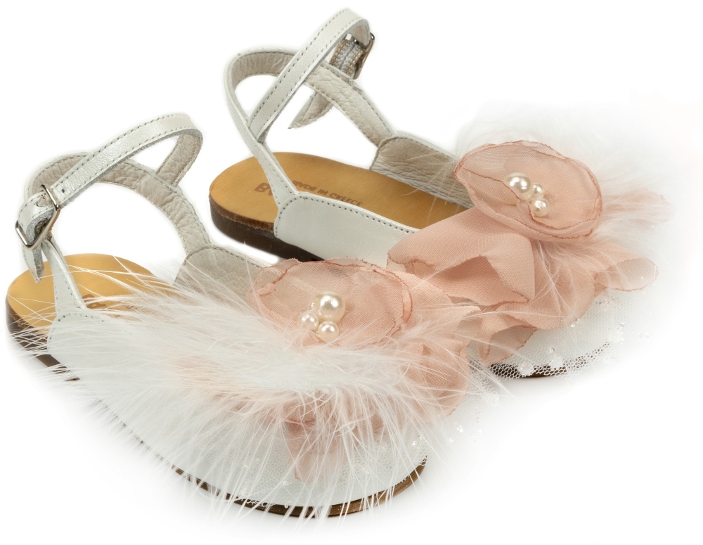 EXC5772-IVORY- pink -BABYWALKER Δερμάτινο Σαμπό με Χειροποίητο Λουλούδι