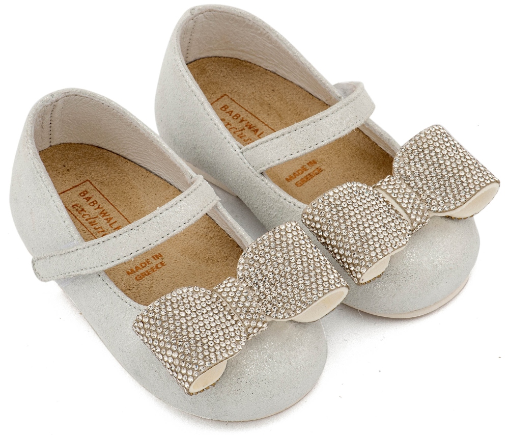 EXC5883-OFF-WHITE-BABYWALKER Γοβάκι με Μπαρέτα Διακοσμημένο με Στρασένιο Φιόγκο (2)