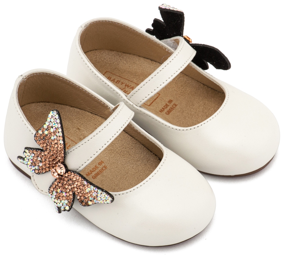EXC5894 BABYWALKER βαπτιστικα παπουτσια ιβουαρ για κοριτσι μπαλαρινες με πεταλουδα στρας (2)