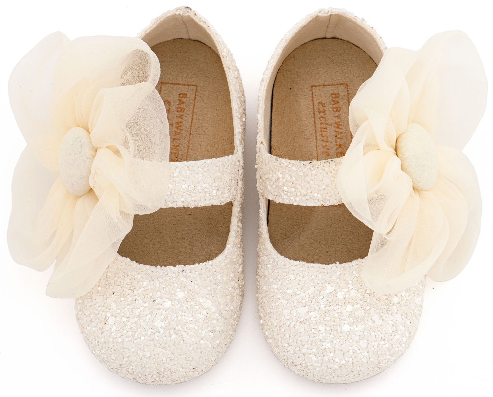 EXC5899 BABYWALKER βαπτιστικά παπούτσια μπαλαρινες glitter με λουλουδι οργαντζα (1)