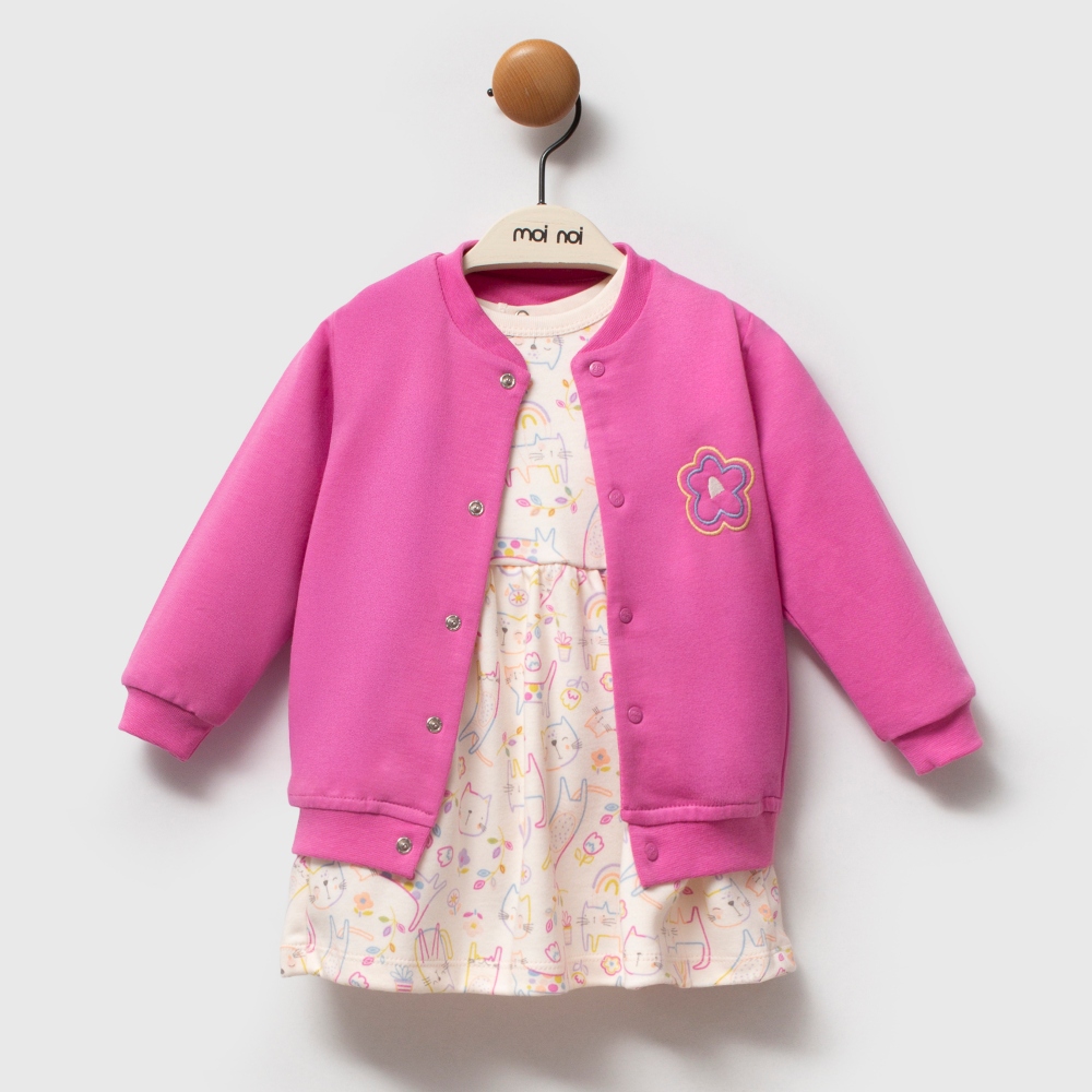 βρεφικό φόρεμα με bomber jacket φούξια