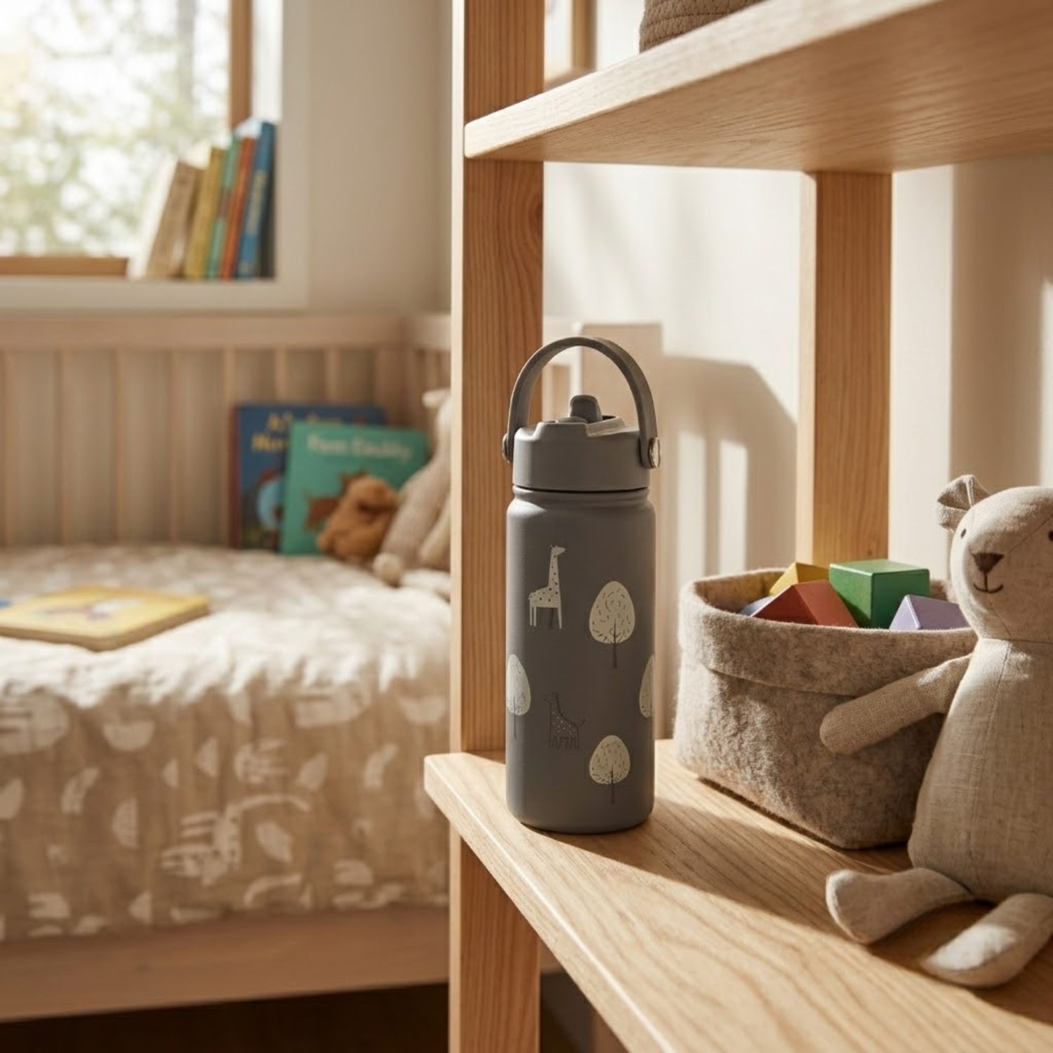 Ανοξείδωτο μπουκάλι θερμός 500ml γκρι με καμηλοπάρδαλη